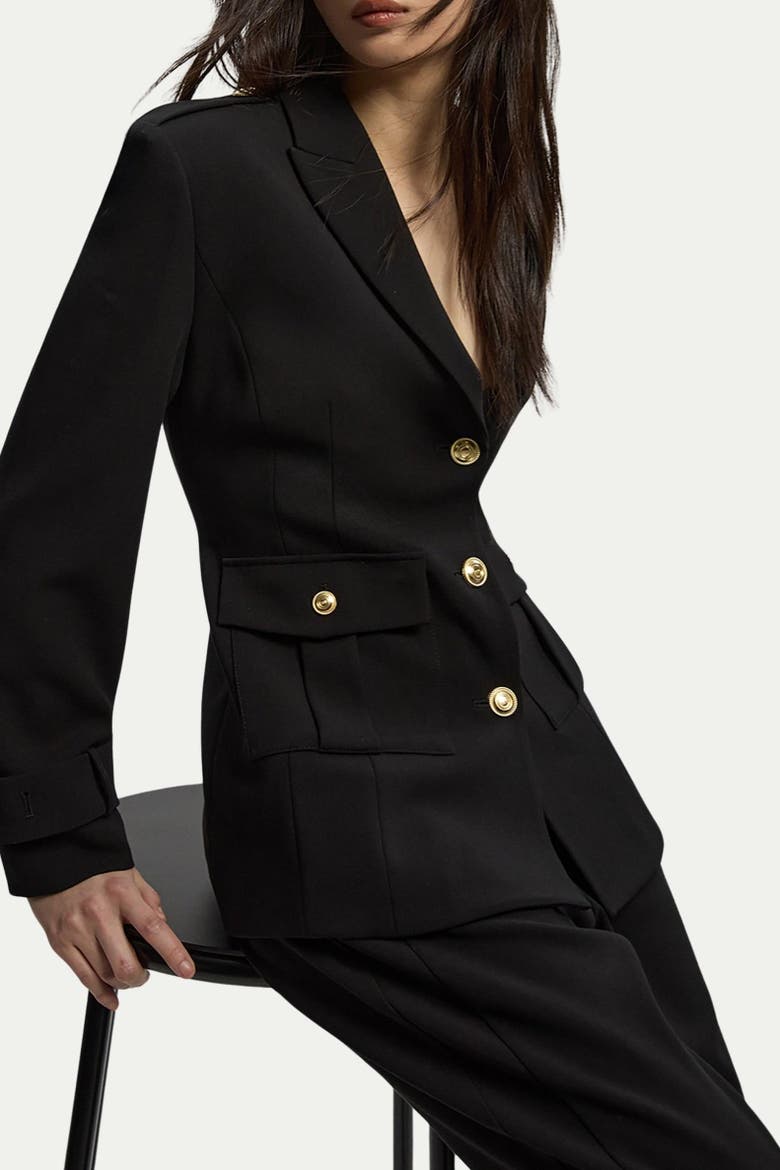Military Single Breasted Blazer, Alternate, color, Black