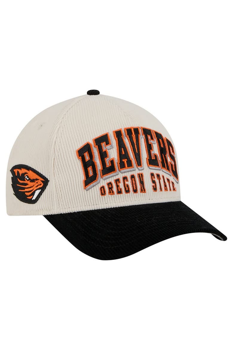 Men's New Era Black/Cream Oregon State Beavers Arch Two-Tone Corduroy 9FORTY A-Frame Adjustable Hat, Alternate, color, Black