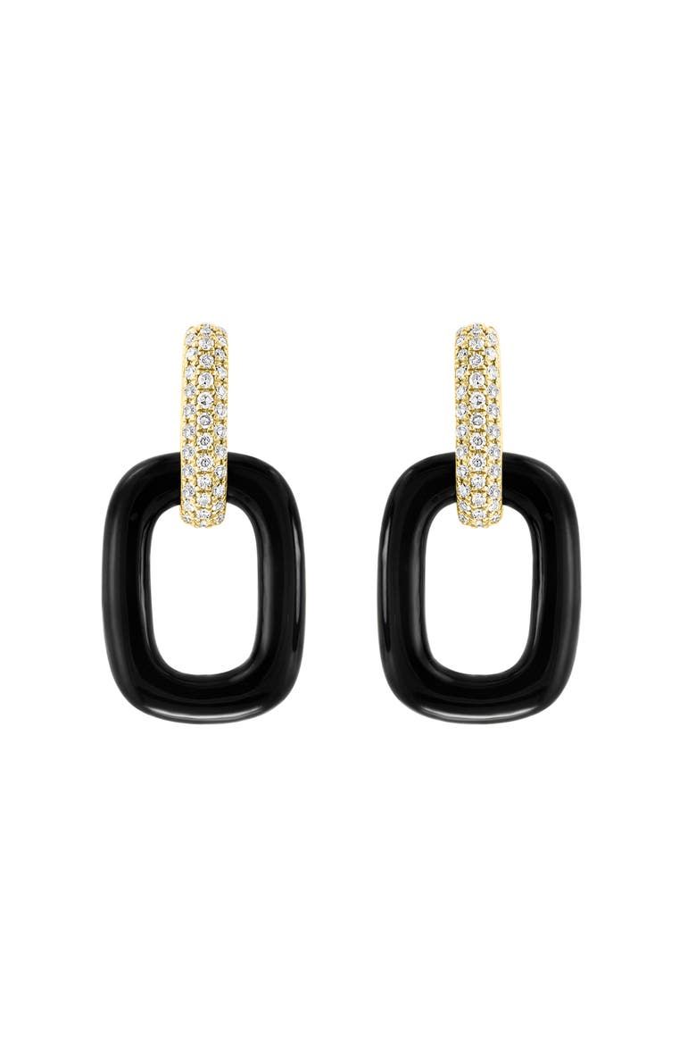 14K Yellow Gold Black Onyx Diamond Link Drop Earrings, Main, color, 14K Gold