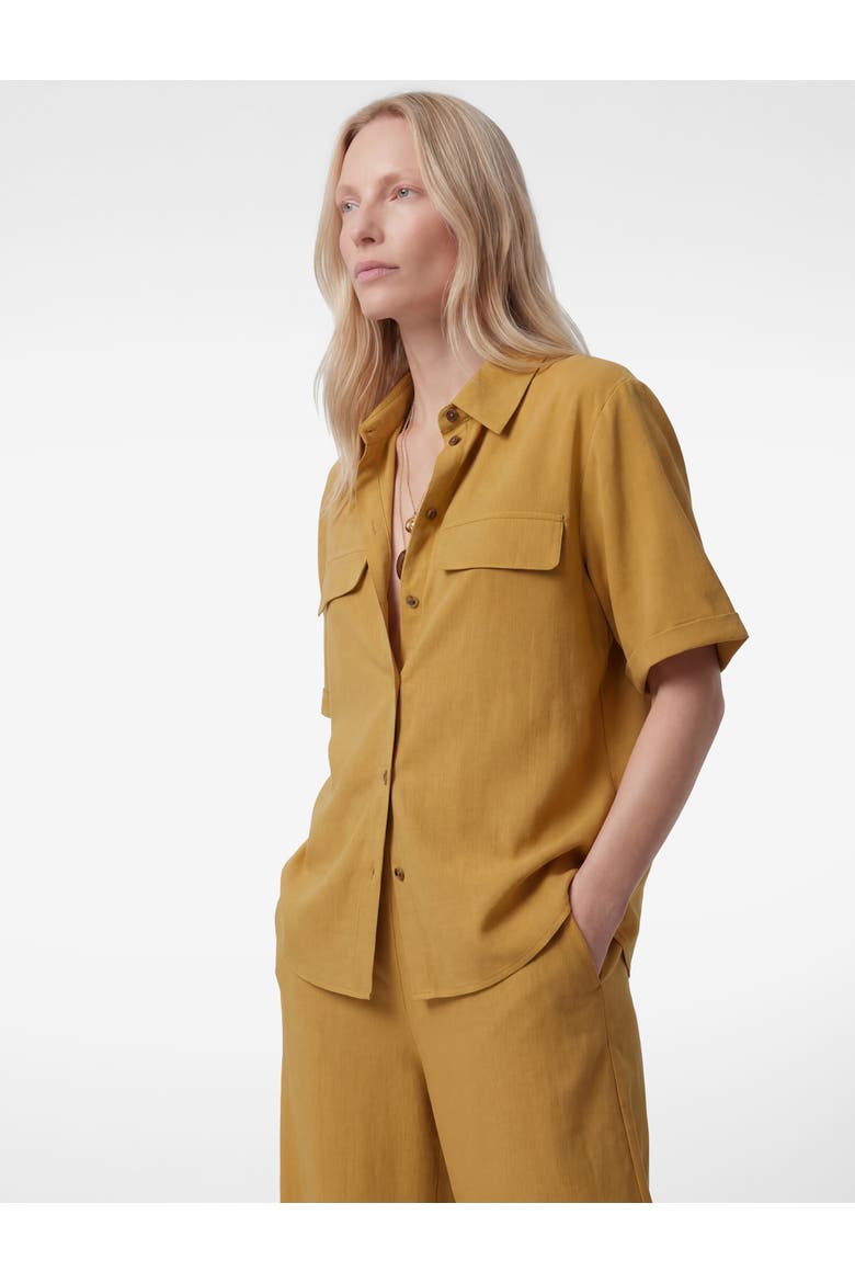 Short Sleeve Viscose Shirt with Pockets, Main, color, KHAKI