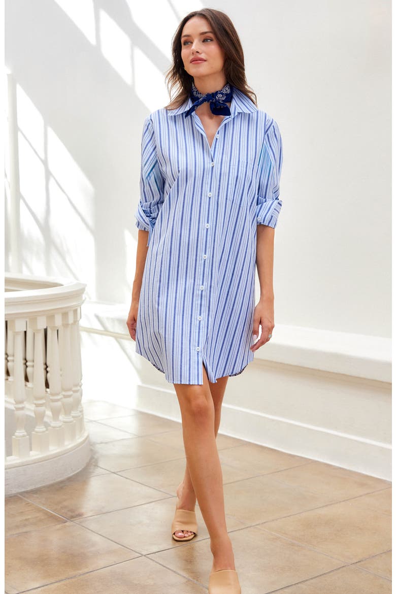 Stripe Long Sleeve Cotton Blend Shirtdress, Alternate, color, BLUE