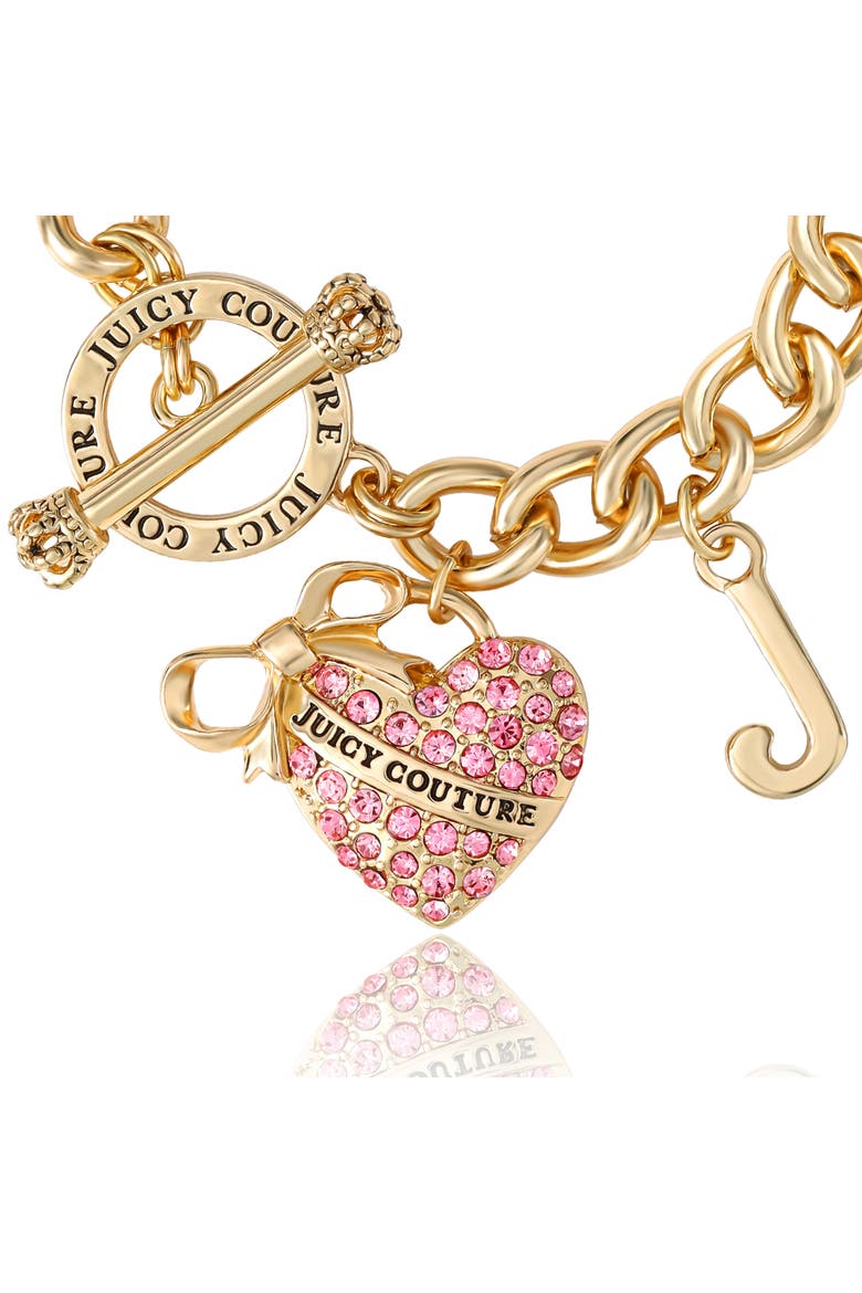 Pink Pavé Heart Toggle Bracelet, Gold-Tone Curb Chain, Alternate, color, Gold Tone