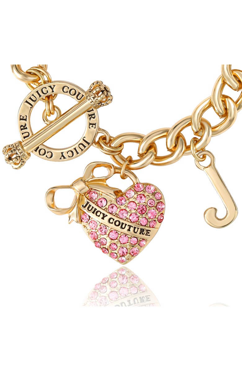 Juicy Couture Pink Pavé Heart Toggle Bracelet, Gold-Tone Curb Chain, Alternate, color, Gold Tone