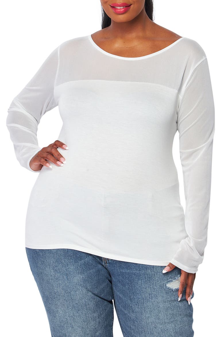 Mixed Media Long Sleeve Top, Main, color, OFF WHITE