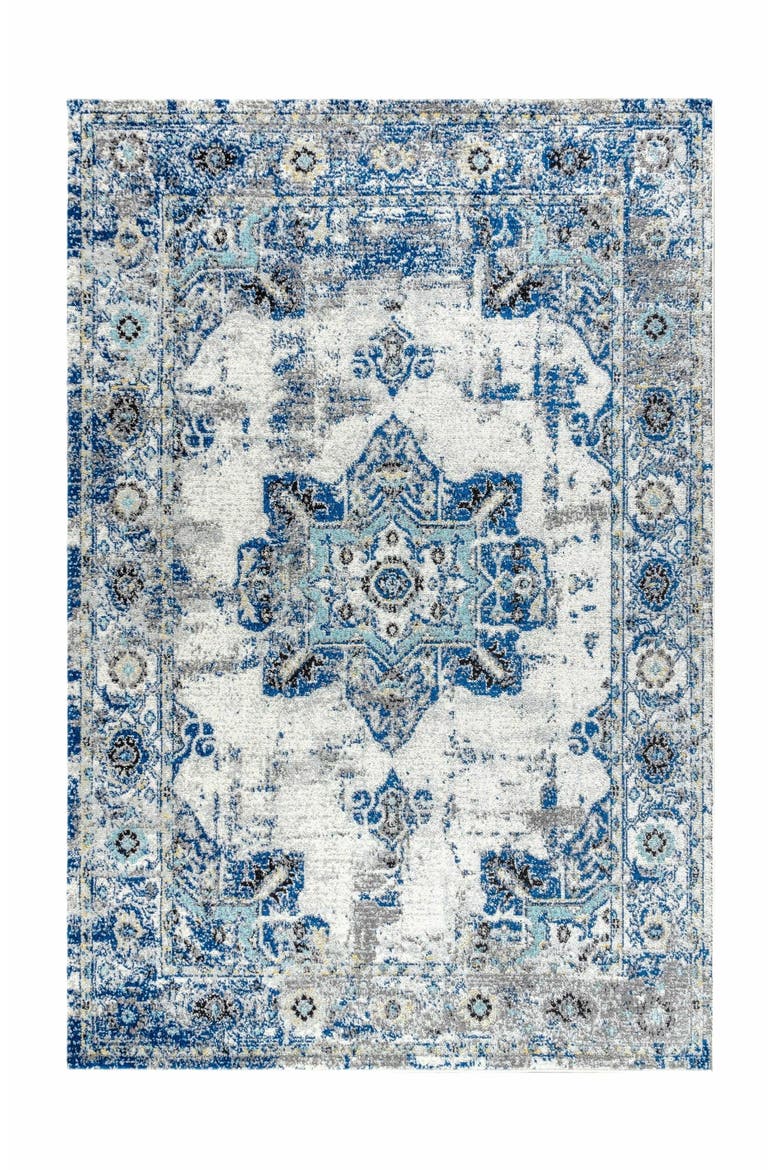 Modern Persian Boho Vintage Medallion Area Rug, Alternate, color, Ivory/Blue