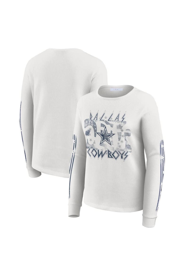Women's WEAR by Erin Andrews  White Dallas Cowboys Graphic Waffle Long-Sleeve T-Shirt, Main, color, White