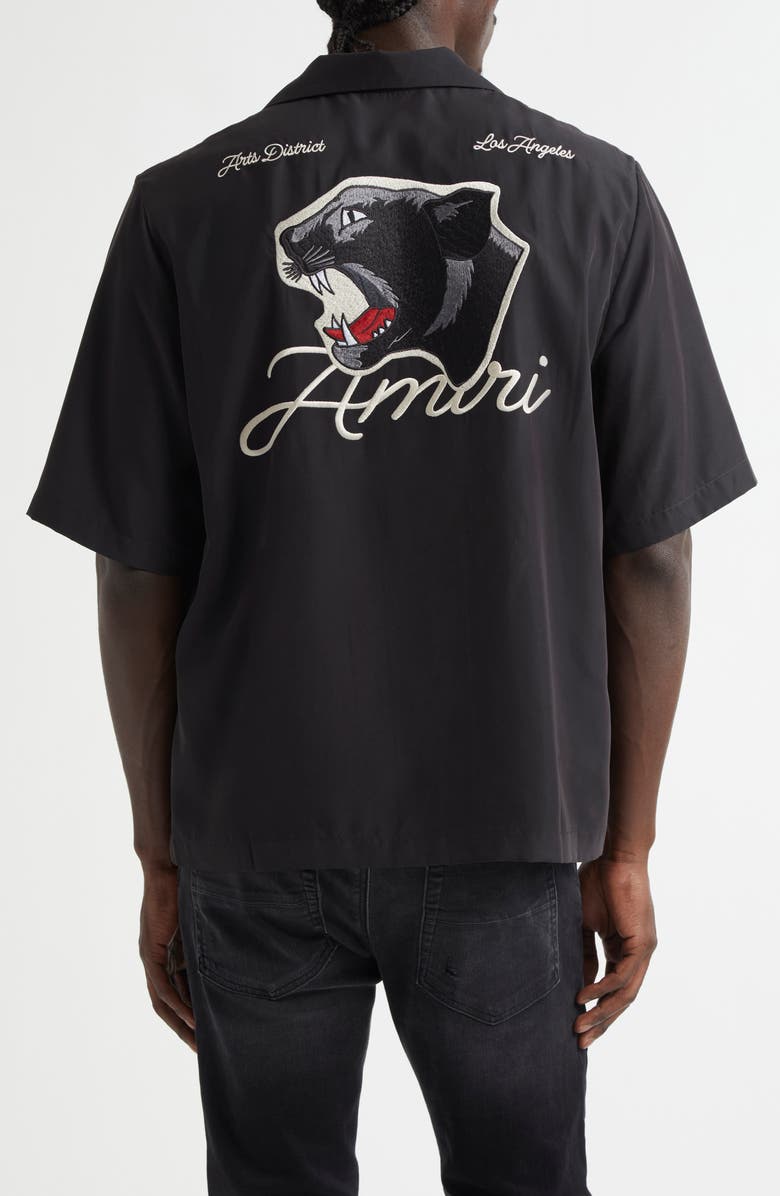 AMIRI Panther Patch Bowling Shirt, Alternate, color, Black