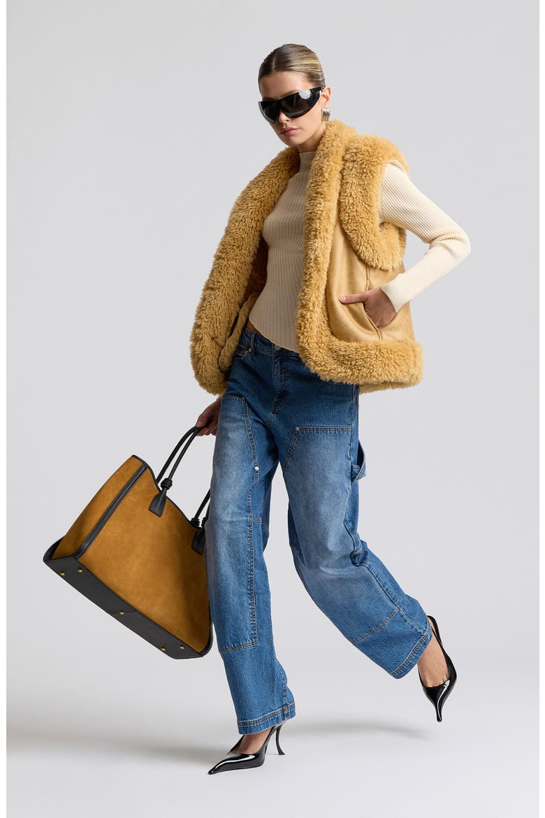 Faux Shearling Vest, Alternate, color, TOFFEE
