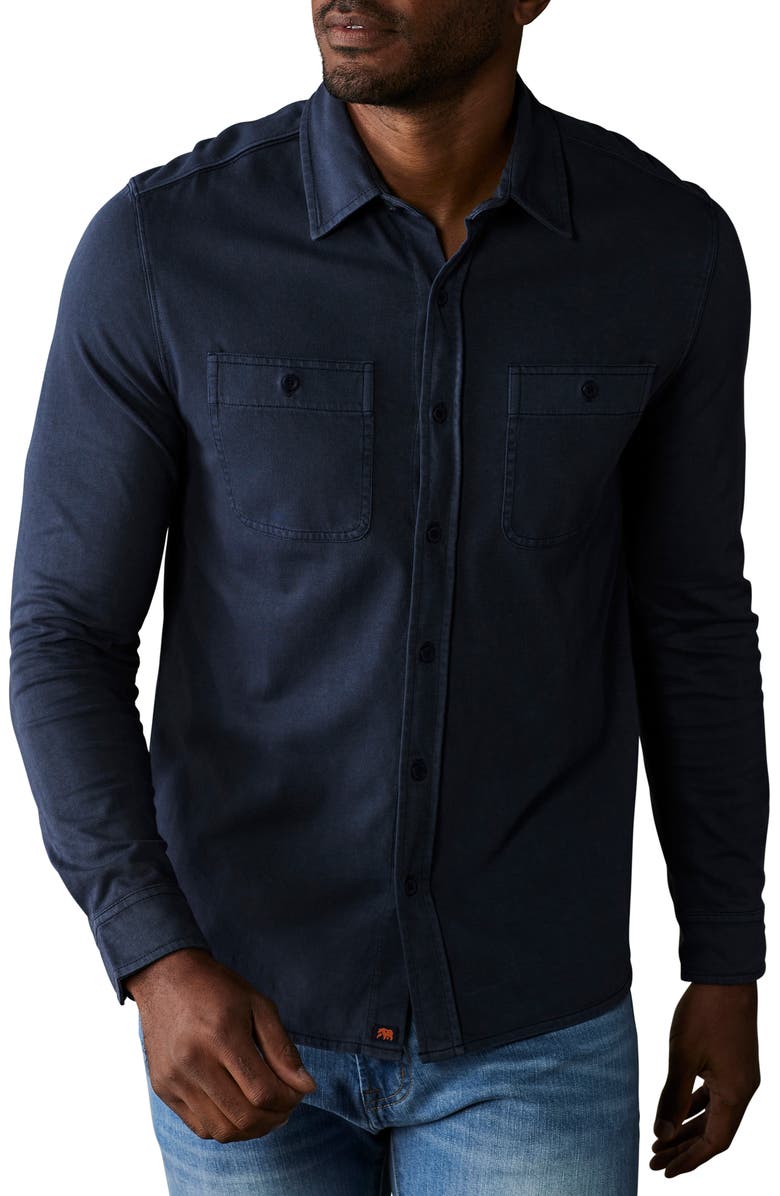 The Normal Brand Lennox Cotton Jersey Button-Up Shirt, Main, color, Navy