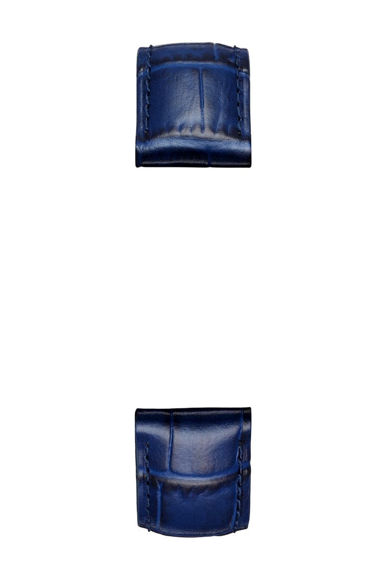 Croc Embossed Leather Watchband, 16mm, Alternate, color, NAVY