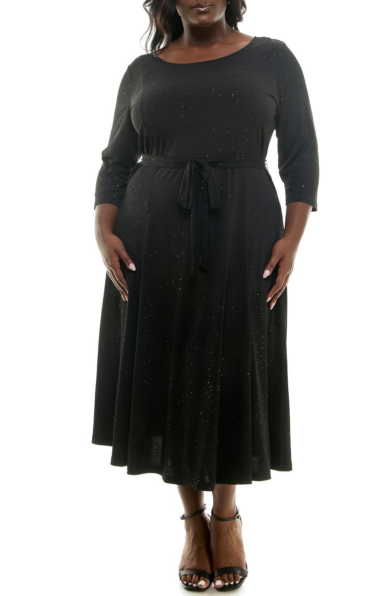 Nina Leonard Sylvia Glitter Midi Dress, Main, color, 