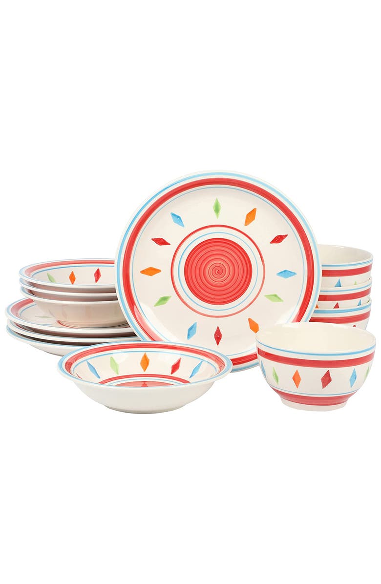 Gibson Home Heidy 12 Piece Durastone Dinnerware Set, Main, color, White