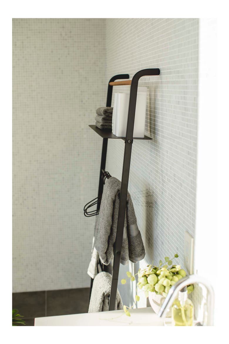 Leaning Storage Ladder, Alternate, color, BLACK