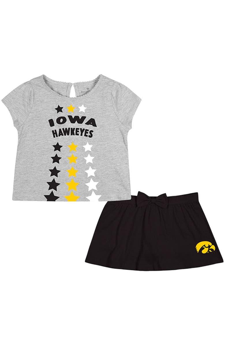 COLOSSEUM Girls Toddler Colosseum Heathered Gray/Black Iowa Hawkeyes Smile T-Shirt & Skirt Set, Main, color,