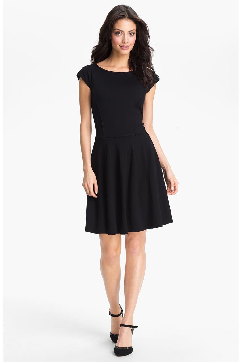 Pleated Fit & Flare Dress, Main, color, BLACK