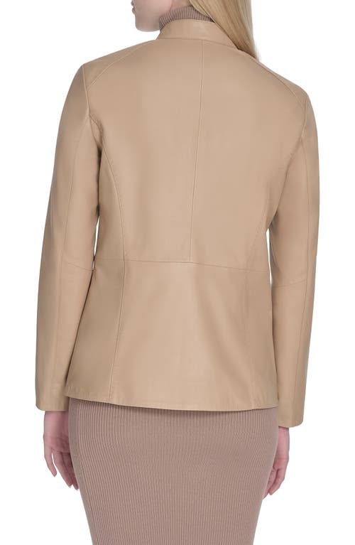 Cole Haan Leather Biker Jacket In Brown
