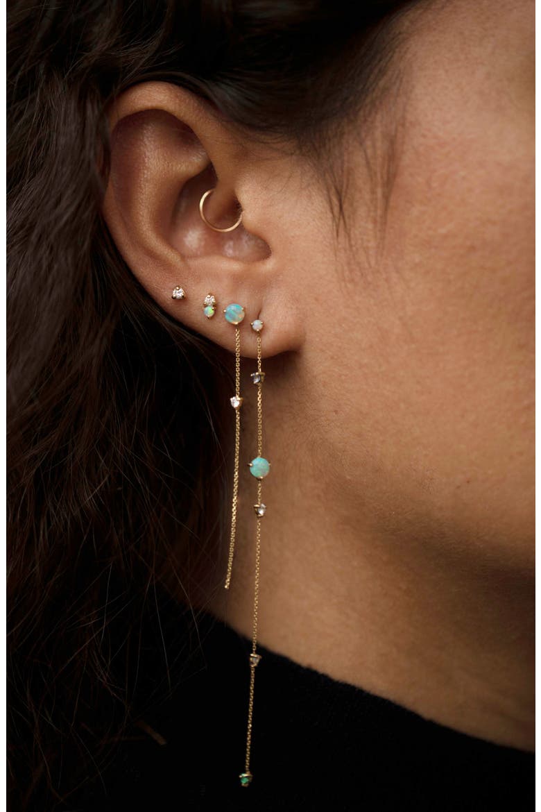 Opal & Diamond Linear Chain Earrings, Alternate, color, YELLOW GOLD