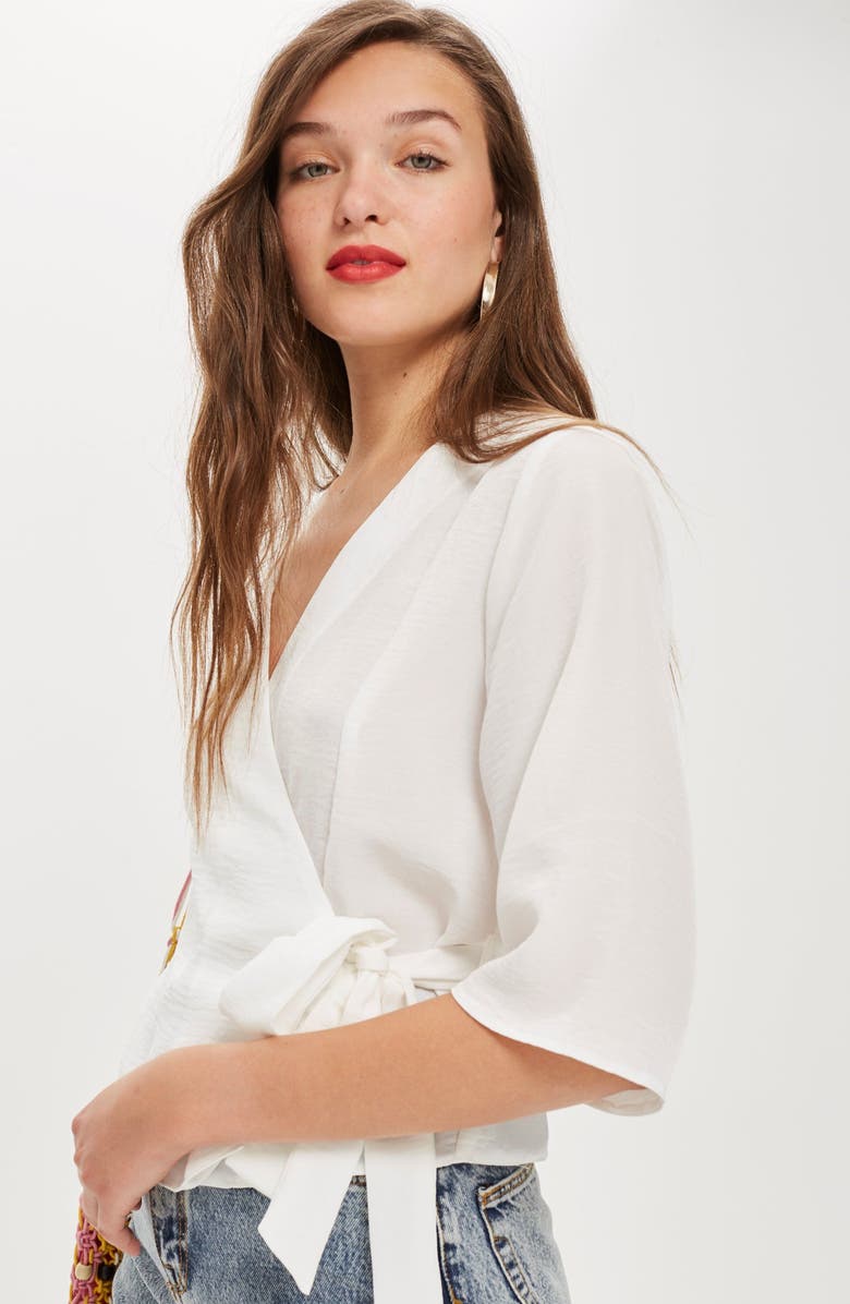 Topshop Kimono Wrap Blouse, Alternate, color,