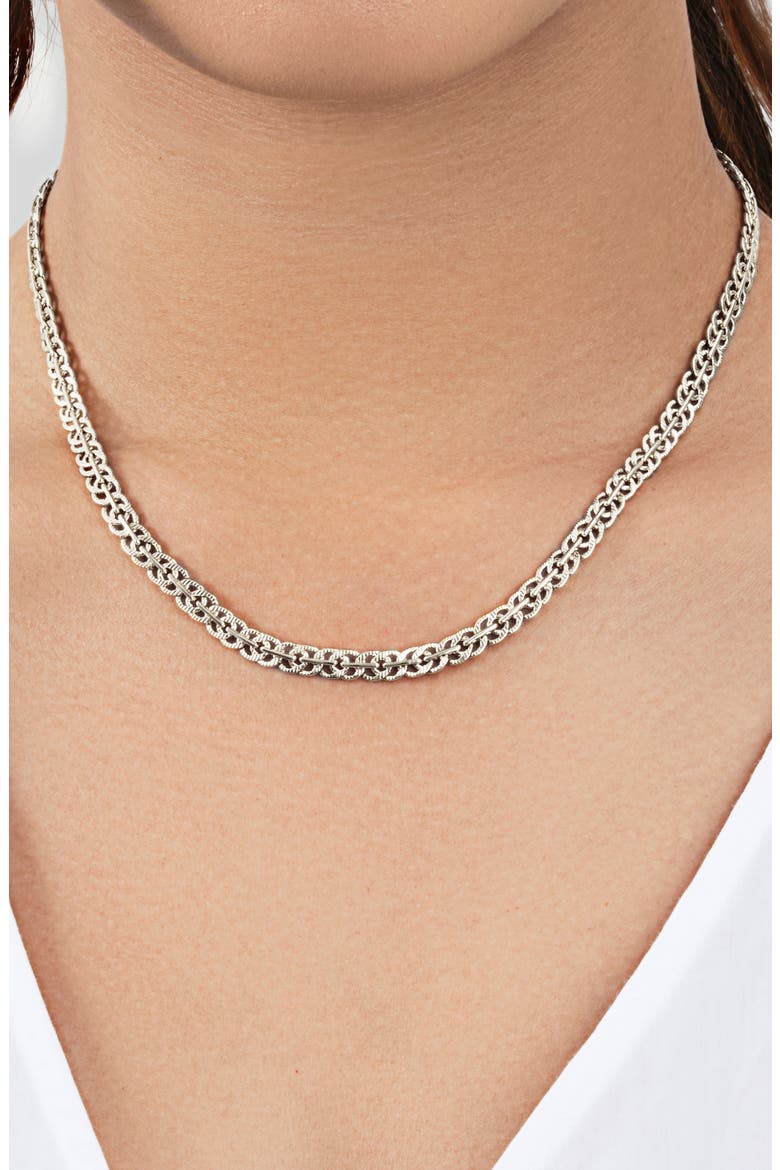Hammered Interlocking Curb Chain Necklace, Alternate, color, SILVER