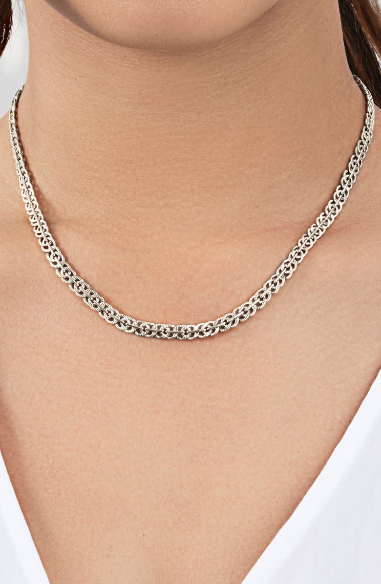Sterling Forever Hammered Interlocking Curb Chain Necklace, Alternate, color, Silver