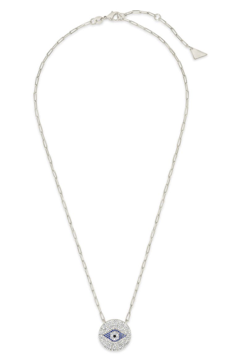 Cubic Zirconia Evil Eye Disc Pendant Necklace, Main, color, SILVER