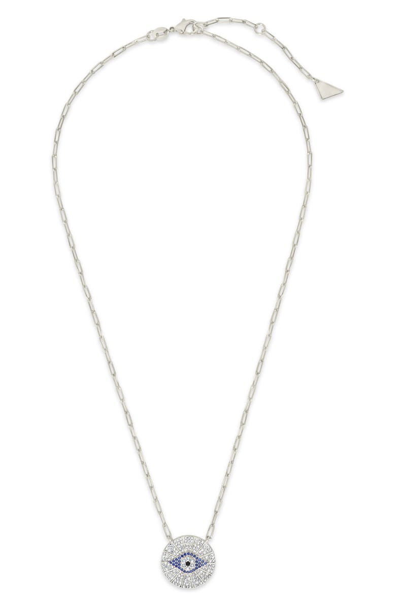 Sterling Forever Cubic Zirconia Evil Eye Disc Pendant Necklace, Main, color, Silver