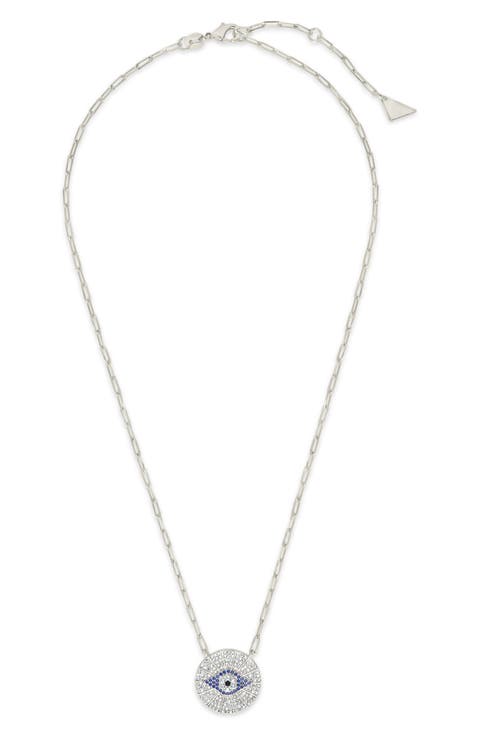 Cubic Zirconia Evil Eye Disc Pendant Necklace