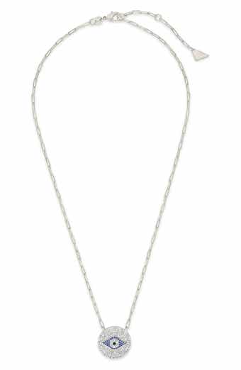 Cubic Zirconia Evil Eye Disc Pendant Necklace