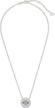 Sterling Forever Cubic Zirconia Evil Eye Disc Pendant Necklace