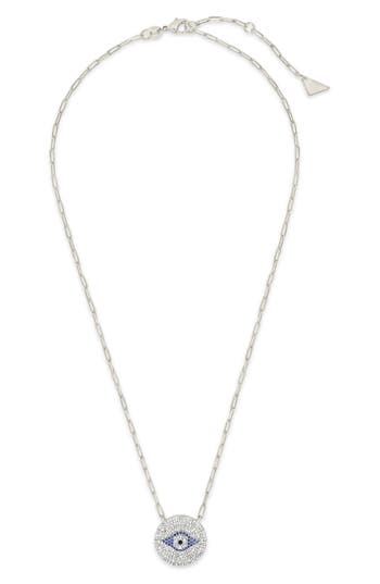 Sterling Forever Cubic Zirconia Evil Eye Disc Pendant Necklace In Silver