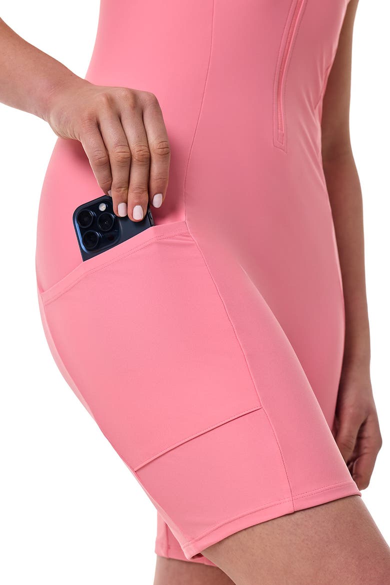 Palm Plaza Knee Length Swimsuit, UPF 50+ Sun Protection, Alternate, color, Flamingo Pink