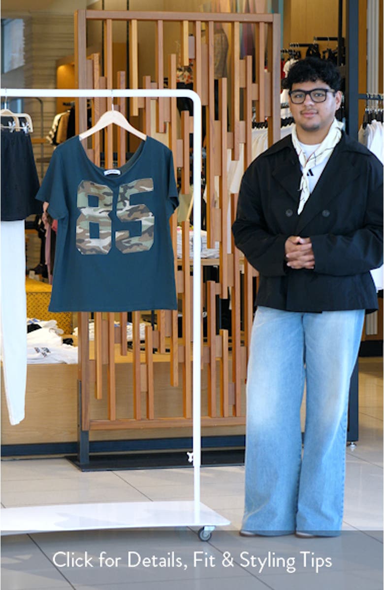 85 Camo Appliqué Off the Shoulder Cotton T-Shirt, sales video thumbnail