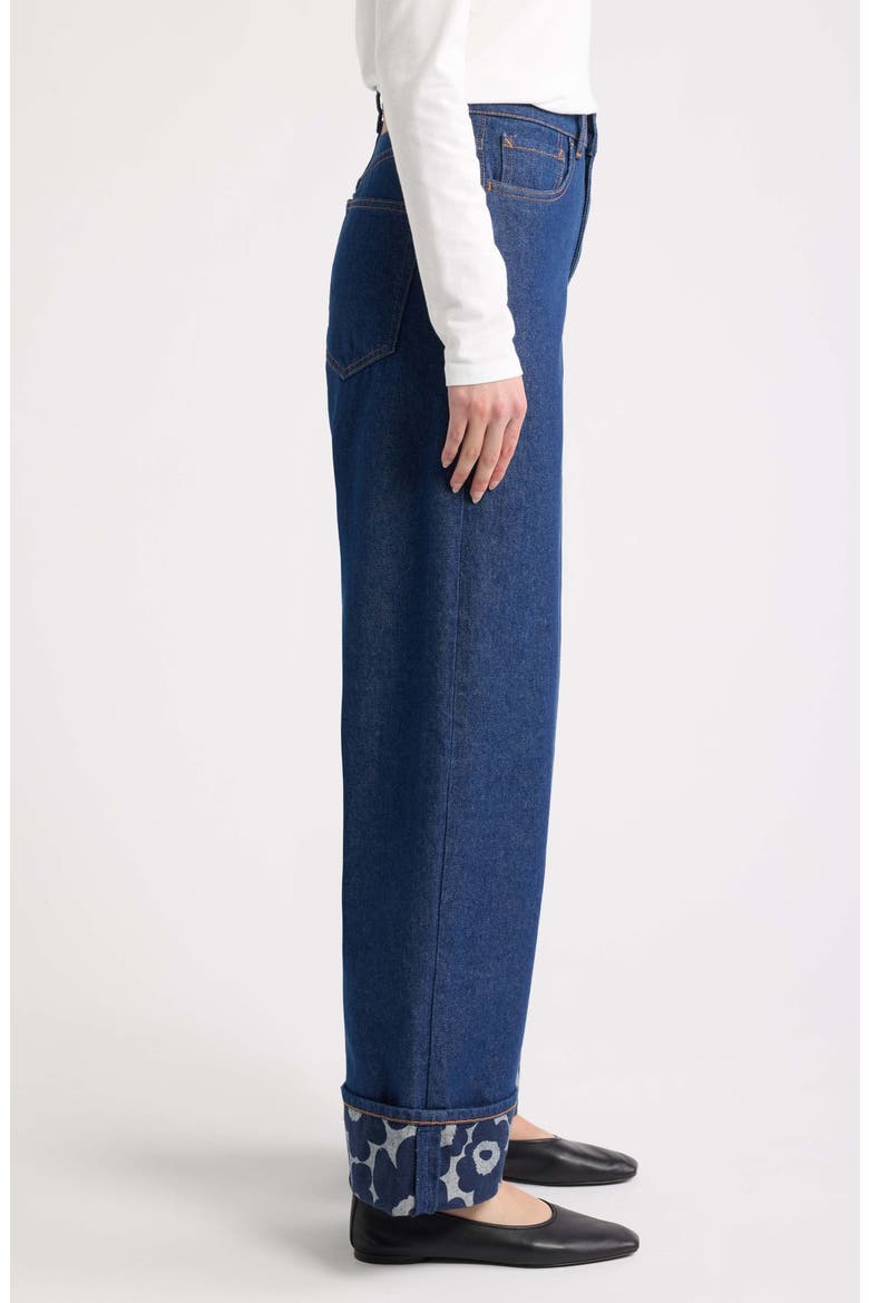 Uniko Bloom Detail Wide Leg Jeans, Alternate, color, DARK INDIGO