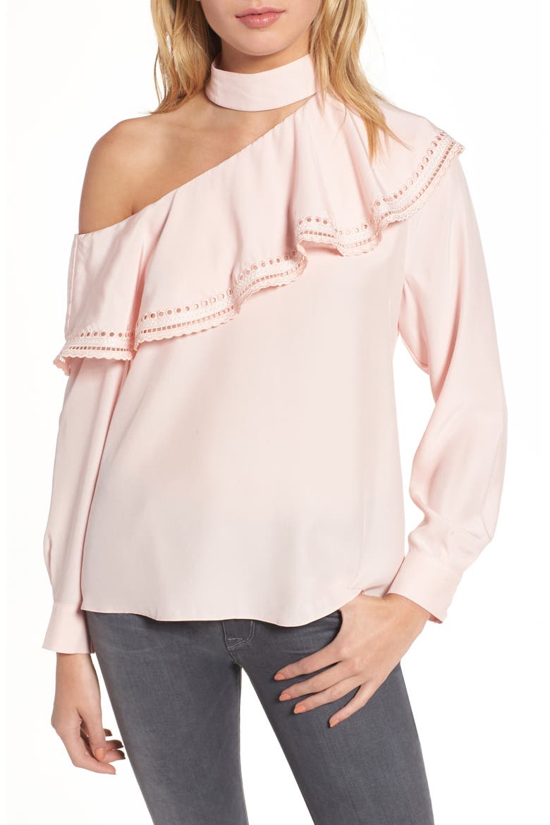 Bellini One-Shoulder Silk Blouse, Main, color, BALLERINA