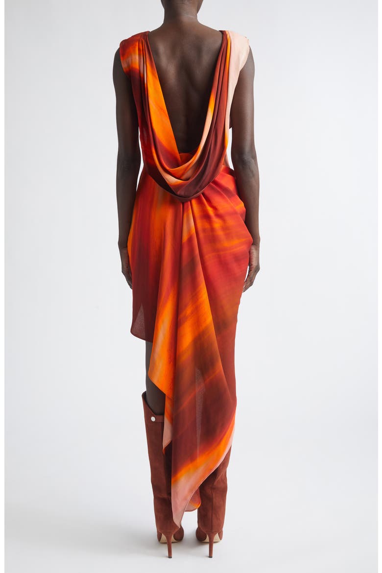 Draped Open Back Dress, Alternate, color, RED MULTI