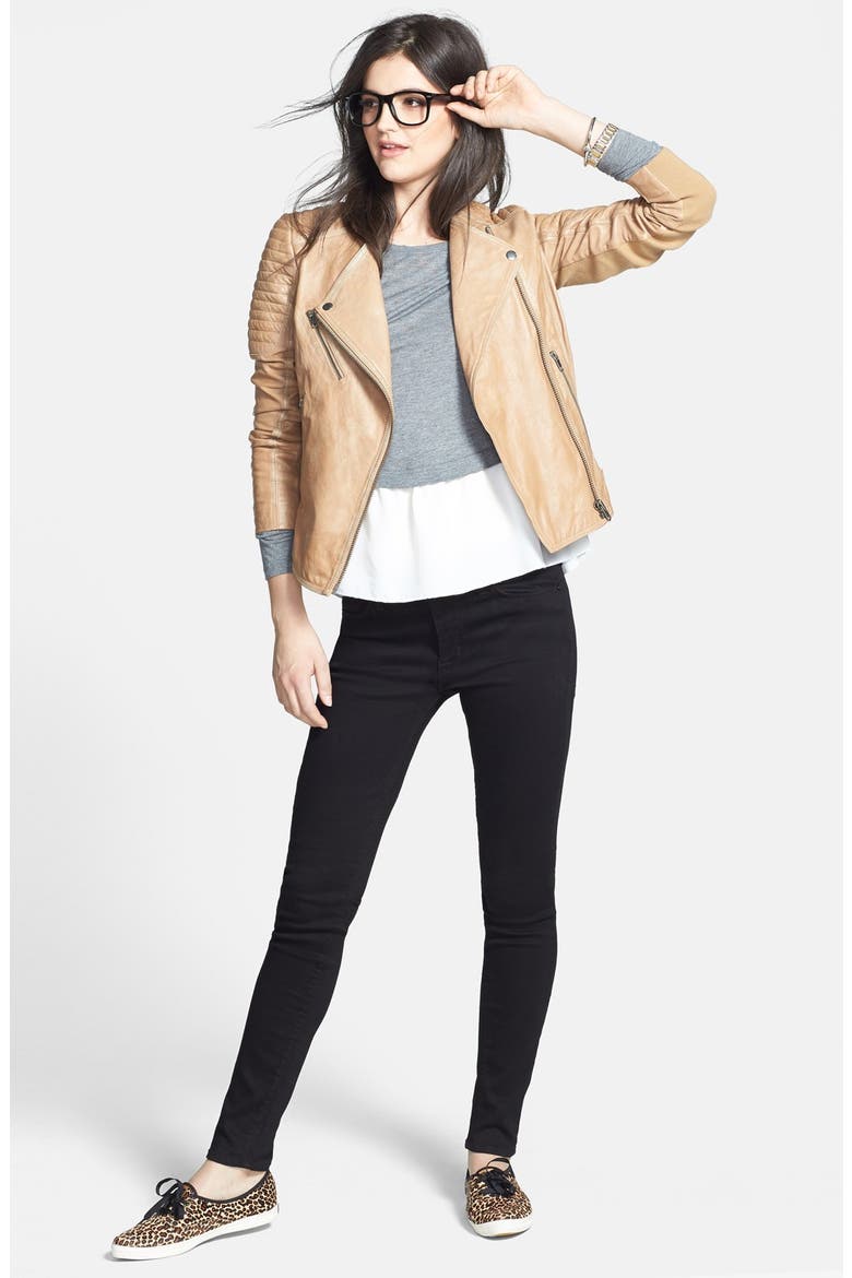 Treasure&Bond Quilted Leather Moto Jacket, Alternate, color, TAN