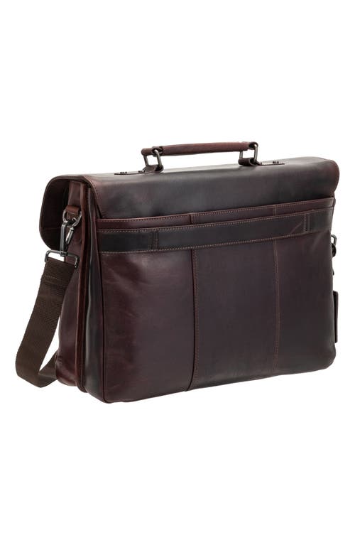Mancini Double Compartment Flap Leather Briefcase In Brown
