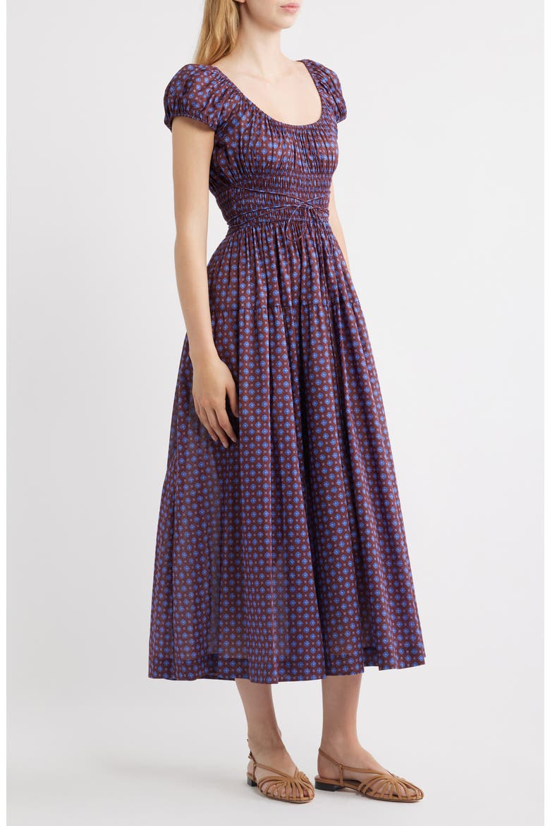 Quinelle Smocked Organic Cotton Midi Dress, Alternate, color, MENORCA FOULARD