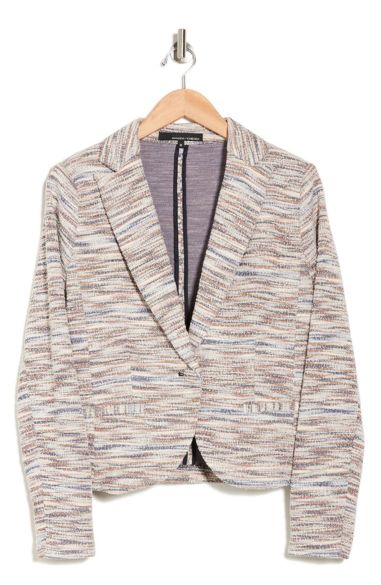 Amanda & Chelsea Classic One-Button Tweed Blazer, Alternate, color, Rust Navy Multi