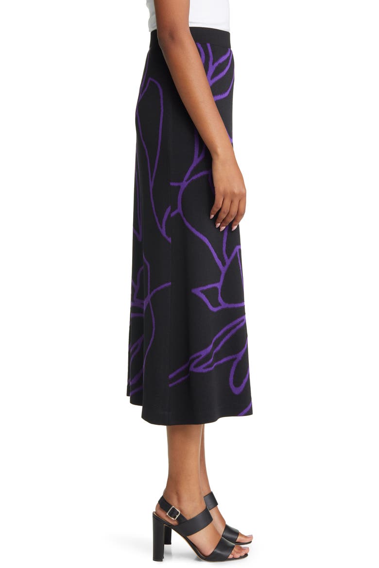 Abstract Floral Print A-Line Midi Skirt, Alternate, color, BLACK/ VALIENT PURPLE