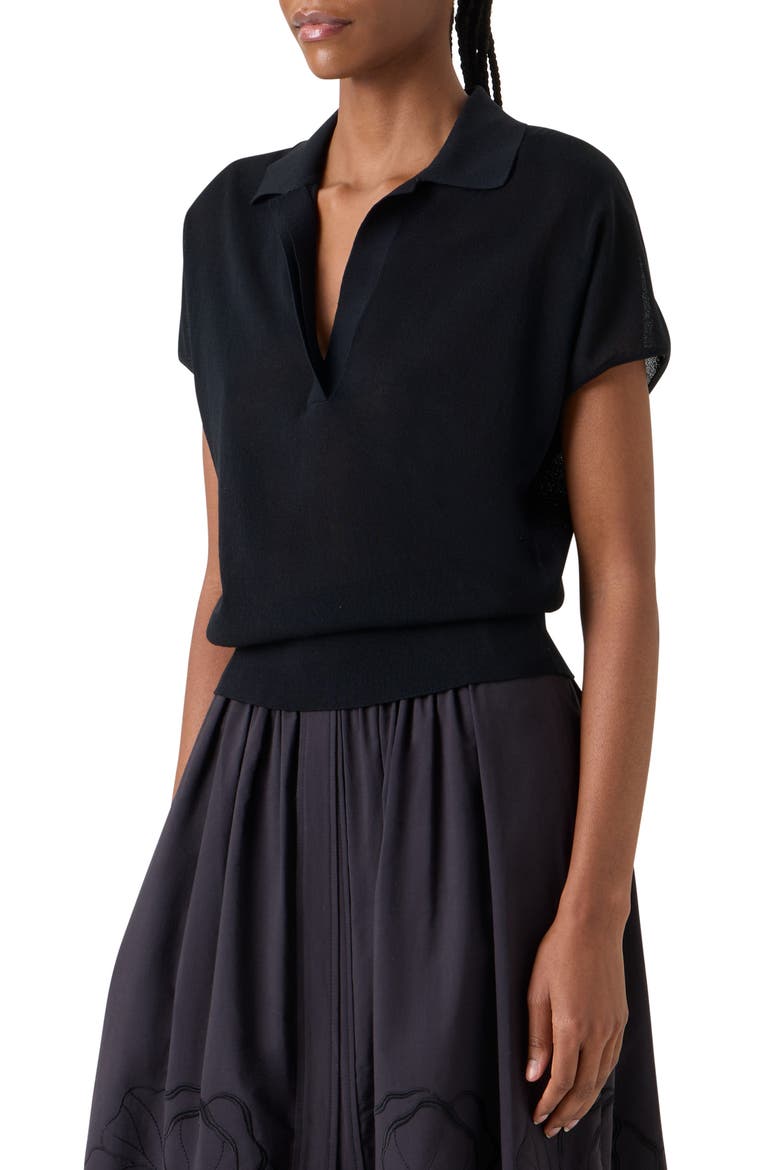 Relaxed Fit Polo Sweater, Alternate, color, BLACK