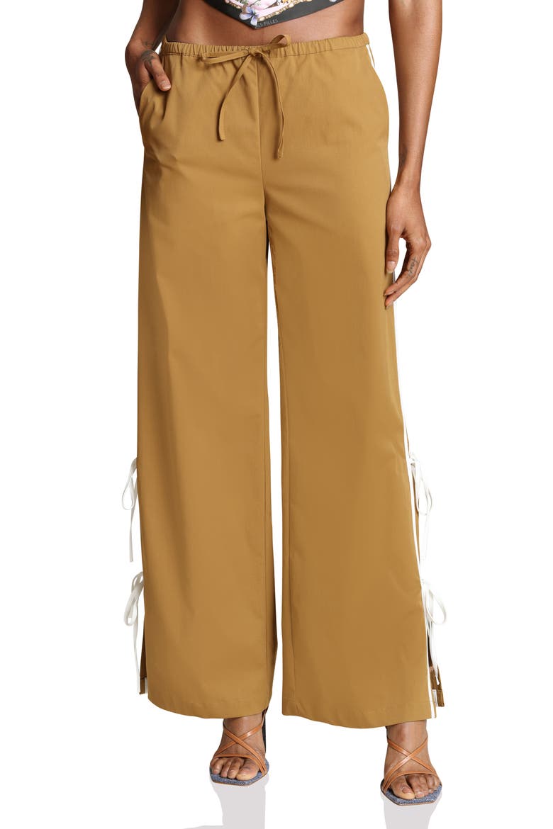 Side Tie Wide Leg Pants, Main, color, OCHRE/ WHITE STRIPE