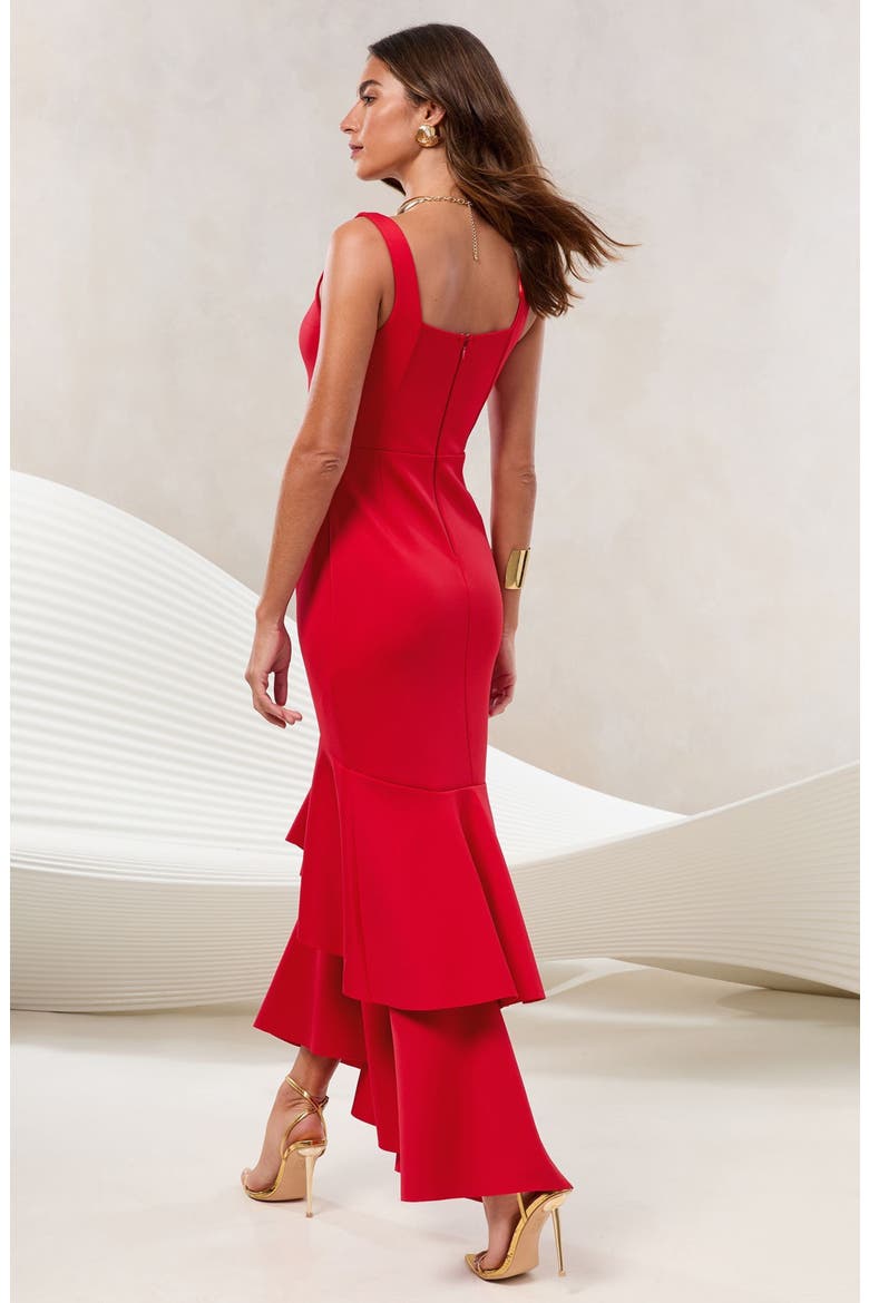 Red Tiered Ruffle Cocktail Dress, Alternate, color, RED