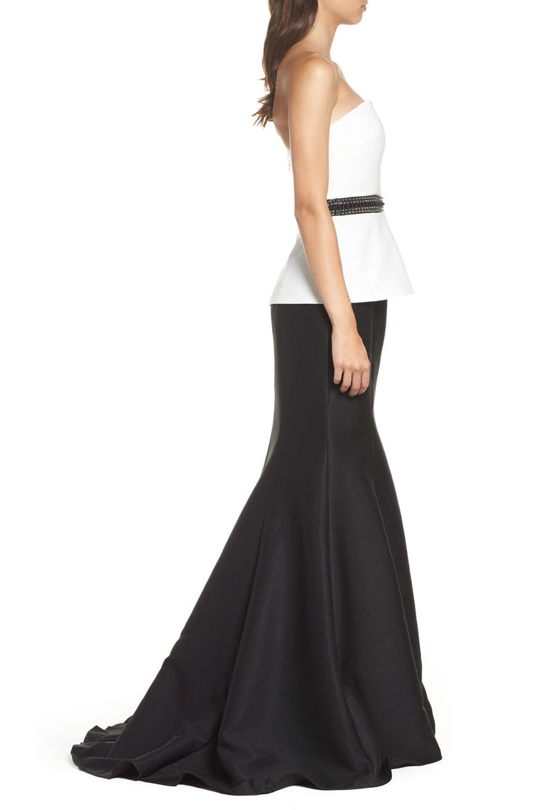 Colorblock Strapless Mermaid Gown, Alternate, color, BLACK/ WHITE
