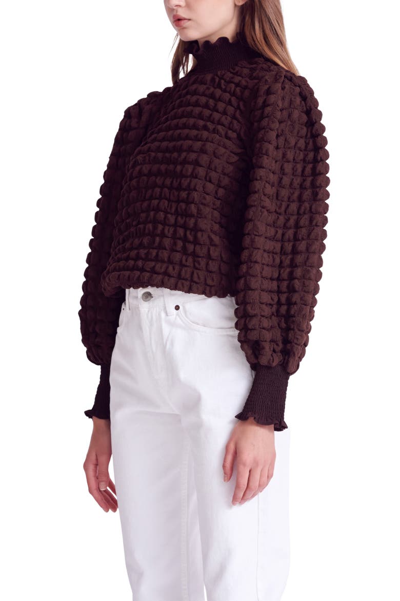 Smocked Turtleneck Top, Alternate, color, BROWN