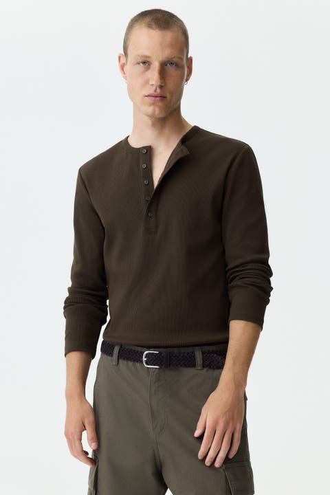 Slim-fit Ribbed Henley Shirt