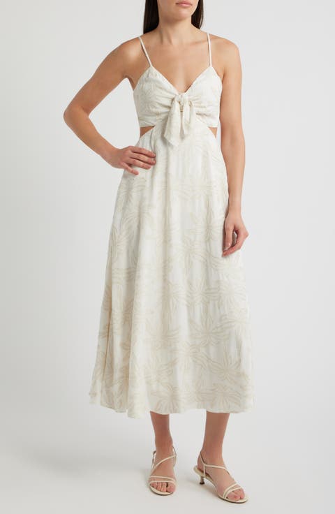 Tie Front Back Cutout Sleeveless Midi Dress
