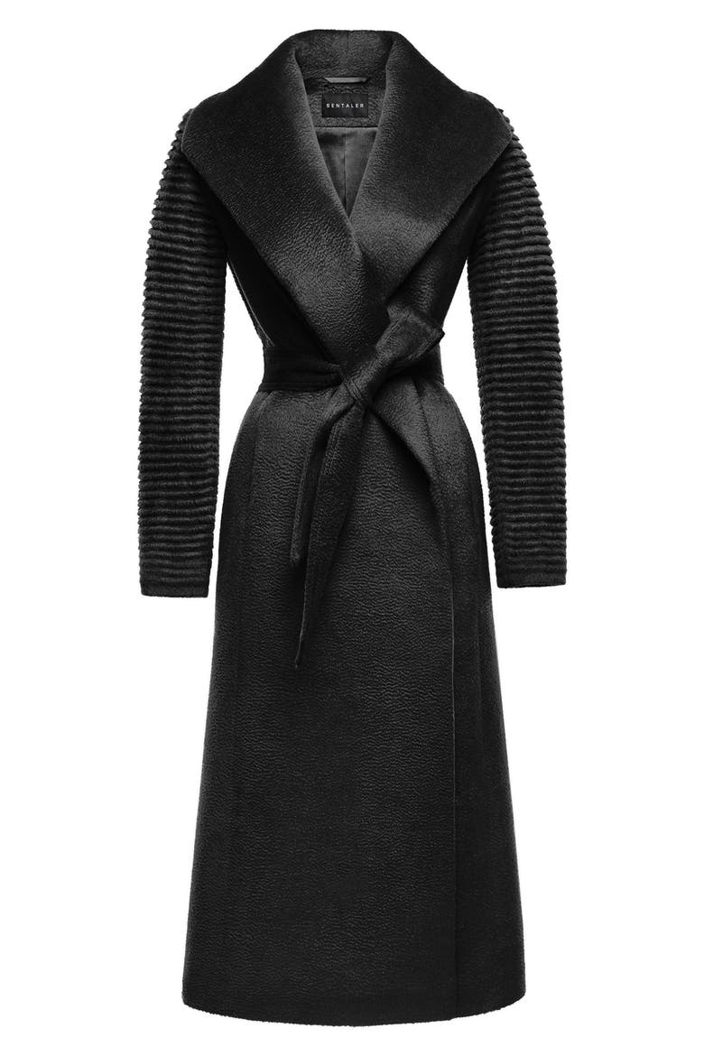 Shawl Collar Alpaca Blend Wrap Coat, Alternate, color, BLACK