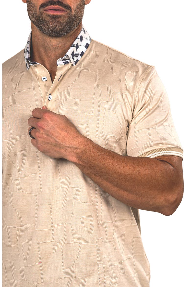 Marthyr Textured Contrast Collar Cotton Polo, Alternate, color, BEIGE