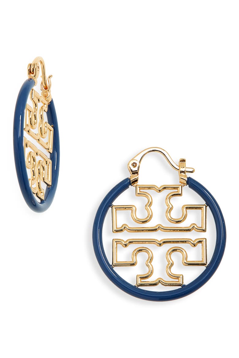 Small Hoop Earrings, Main, color, TORY GOLD / ENSIGN BLUE